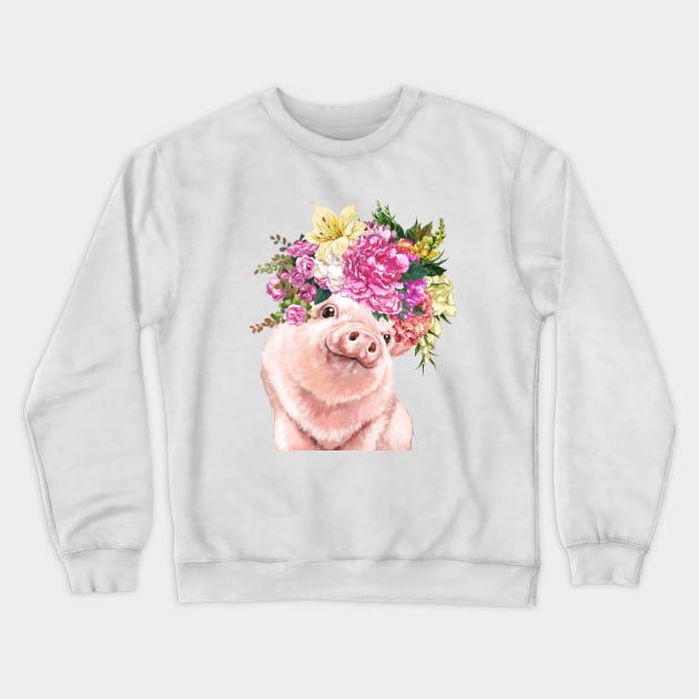 Lovely Baby Pig with Flower Crowns in Green Crewneck Sweatshirt by bignosework